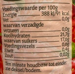 voedingstabel lezen